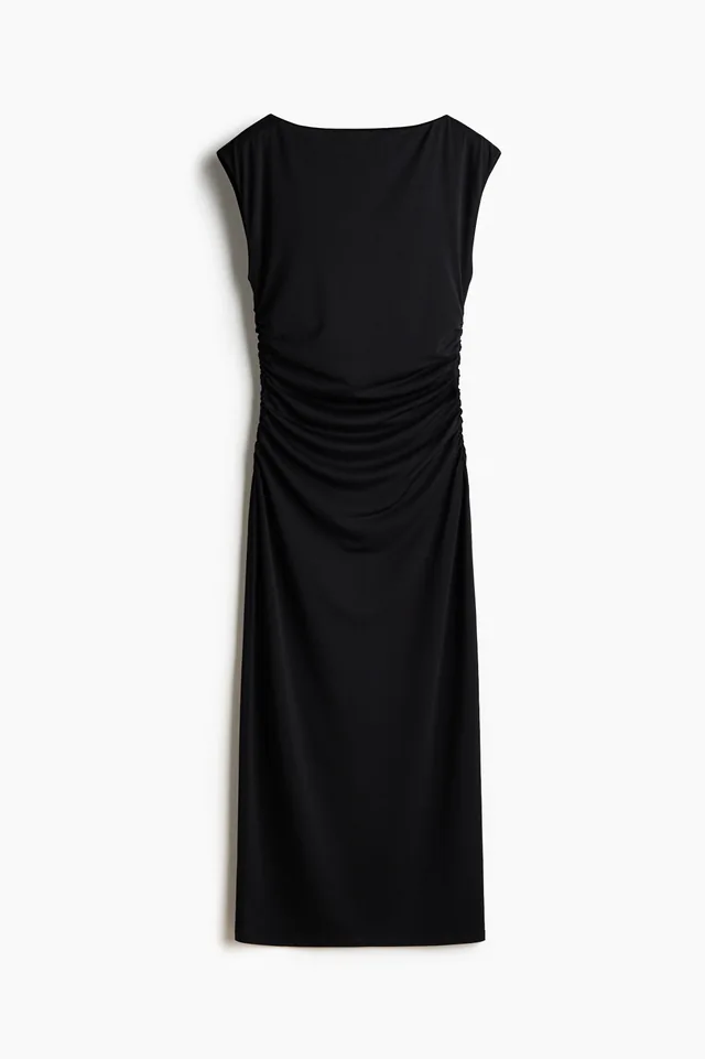 Black ruched column dress